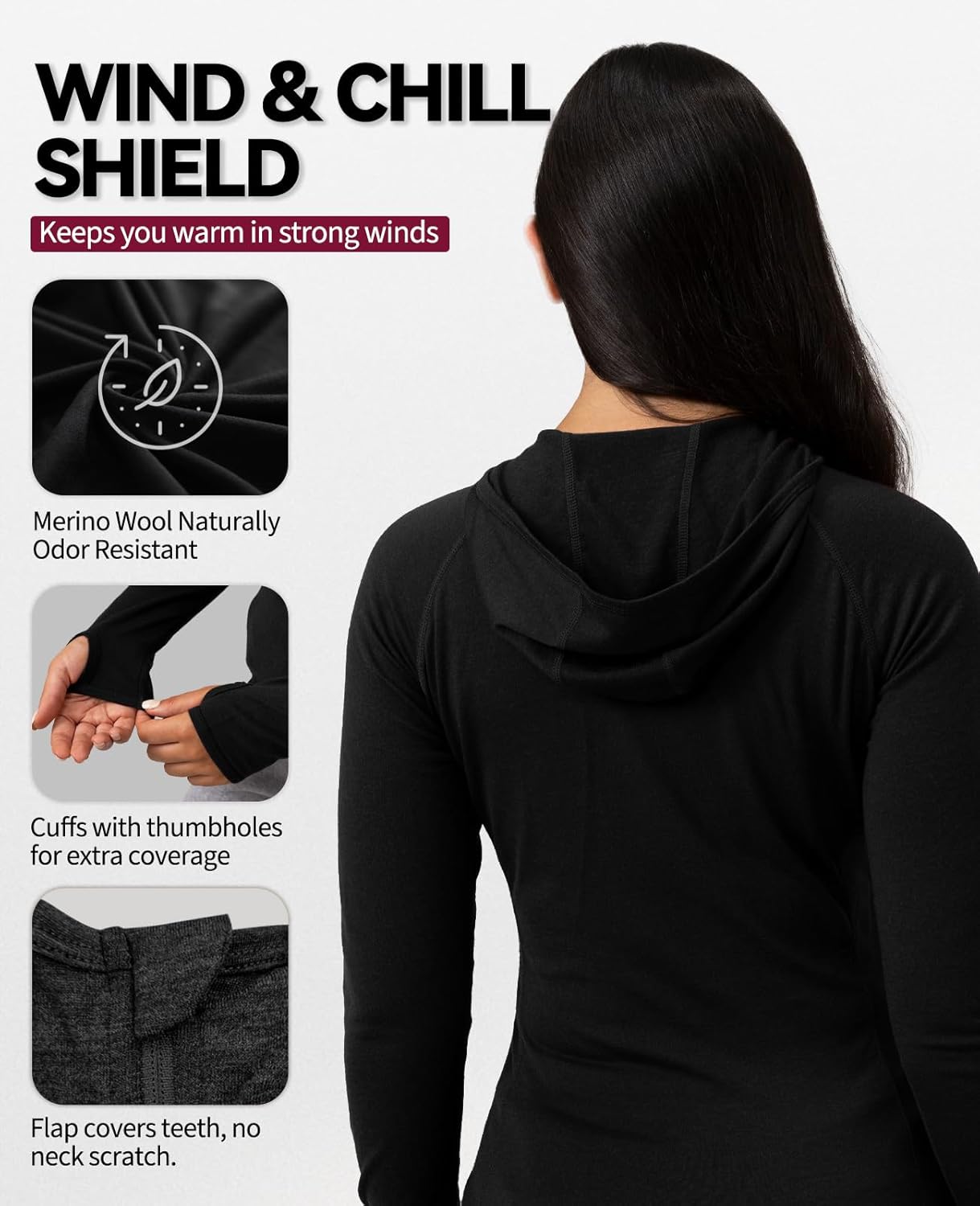 Merino Protect 100% Merino Wool Hoodie Women Quarter Zip Base Layer Midweight Thermal Long Sleeve for Running Walking - Image 5