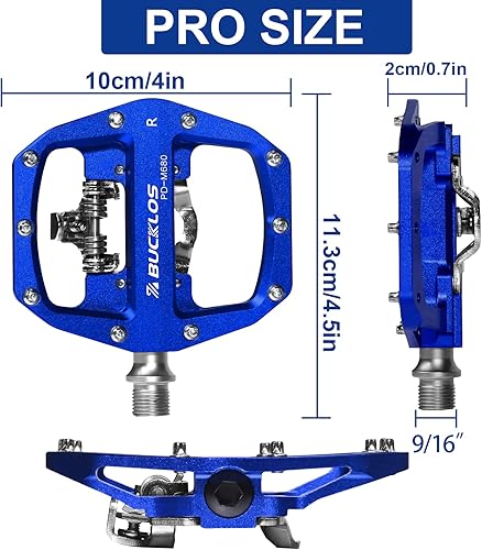 Miniatura 6 de BUCKLOS Pedales de bicicleta de montaña PD-M680 SPD MTB, compatibles con tacos Shimano SPD, 3 rodamientos sellados, doble clip plano sin clip y