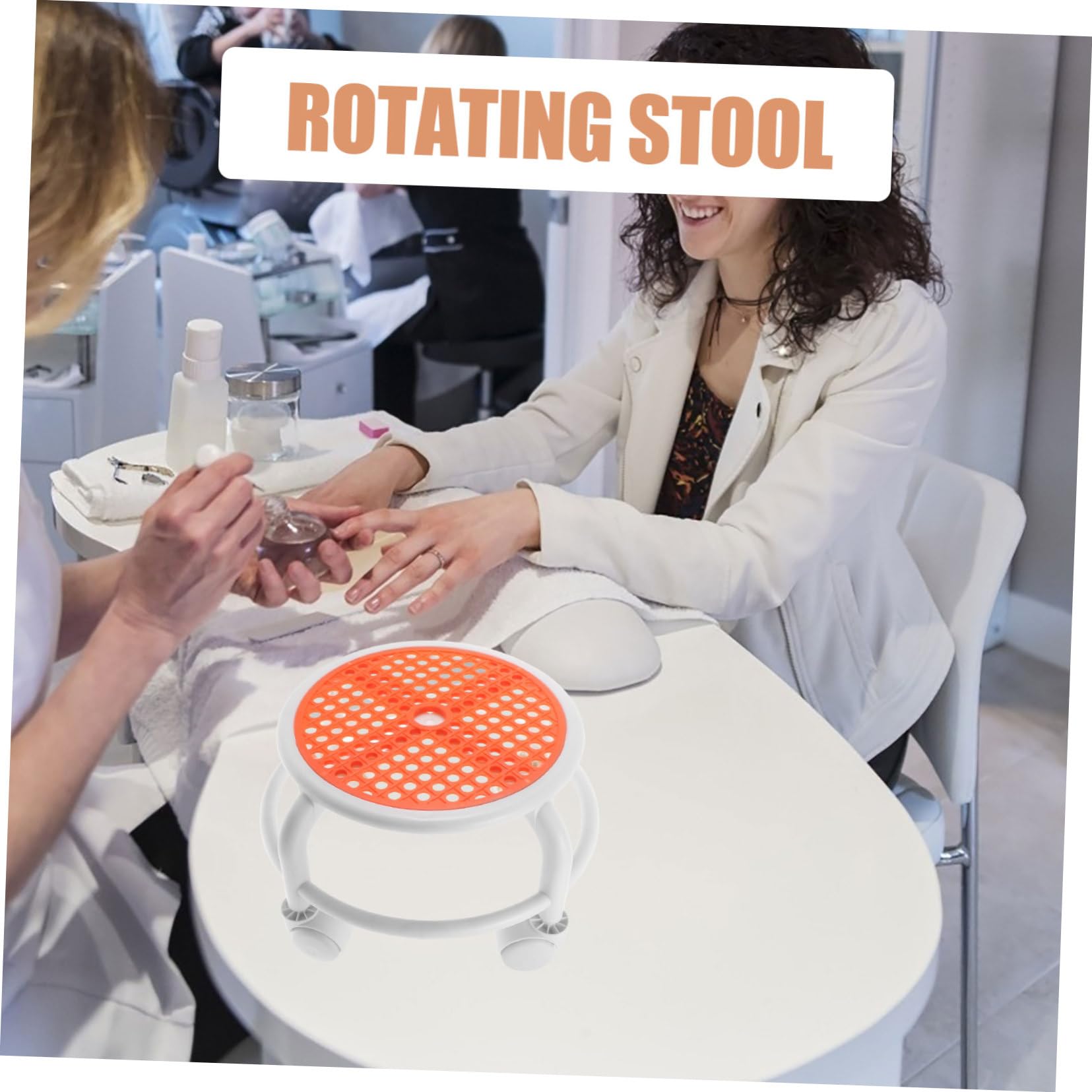 FRCOLOR Sgabello Girevole Basso Rotelle per Pedicure e Manicure | Poltrona per Unghie dei Clienti, Struttura in Plastico, Uso in Salone e Officina