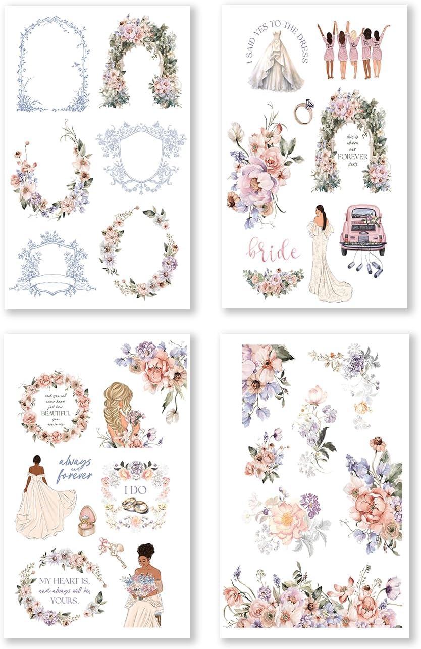 Rongrong Wedding Planner Stickers Book Happily Ever After Theme for Planners, Calendars, Journals – Aesthetic Premium Quality Hand Drawn – Scrapbook Accessories – 24 Pages