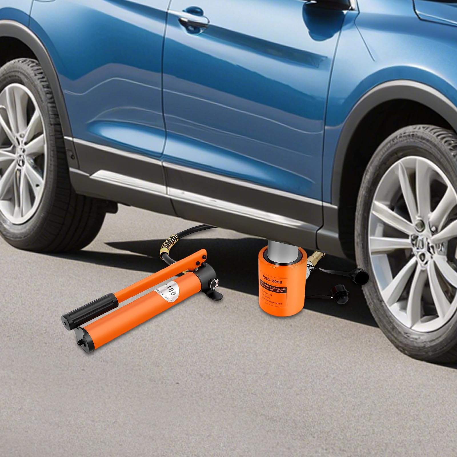 Hydraulikzylinder Bausatz 20T Handpumpe CP-180 | Hebegerät mit 1m Schlauch, 70MPa, ZG3/8, Stahlkonstruktion, zum Heben, Biegen & Richten, für Auto LKW Industrie Orange