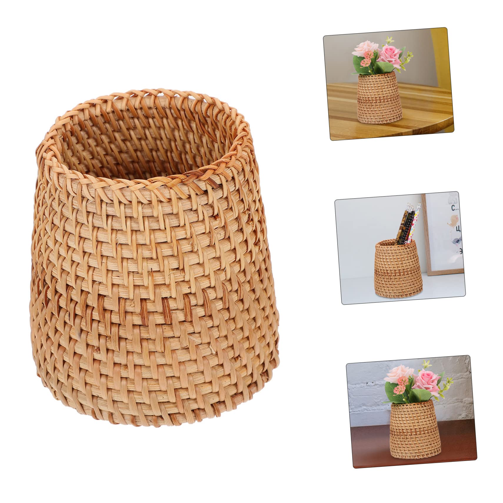 STOBOK 3piezas Cesta De Almacenamiento De Ratán Mano Para Escritorio Organizador De Utensilios y Material De Oficina Decoración Boho Para Hogar y Oficina