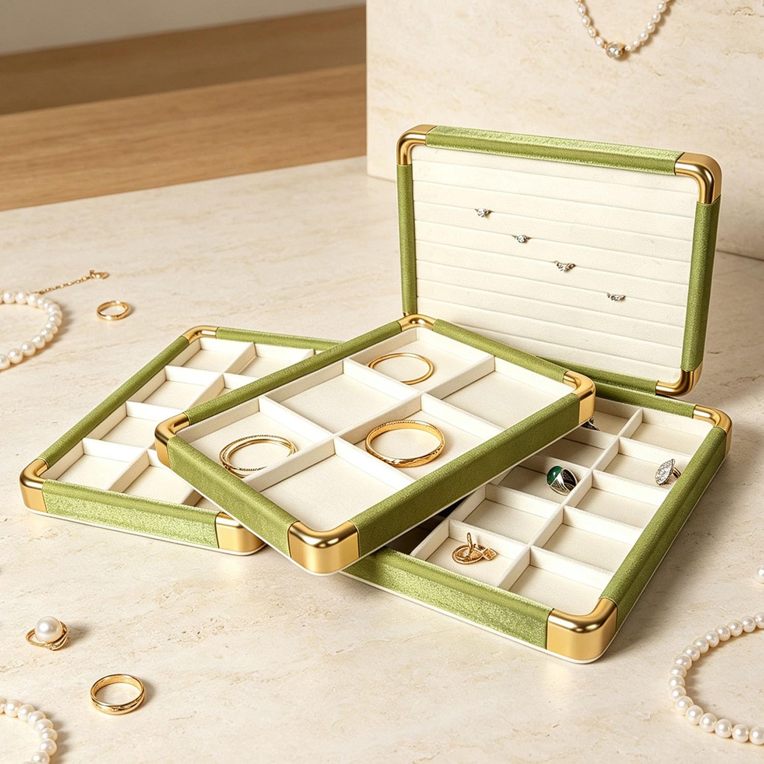 Plateau à bijoux plat en velours, élégant plateau de présentation empilable