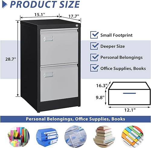 Miniatura 51 de Archivador de 3 cajones, archivadores para oficina en casa, gabinete de almacenamiento vertical de metal con cerradura, archivador de bloqueo