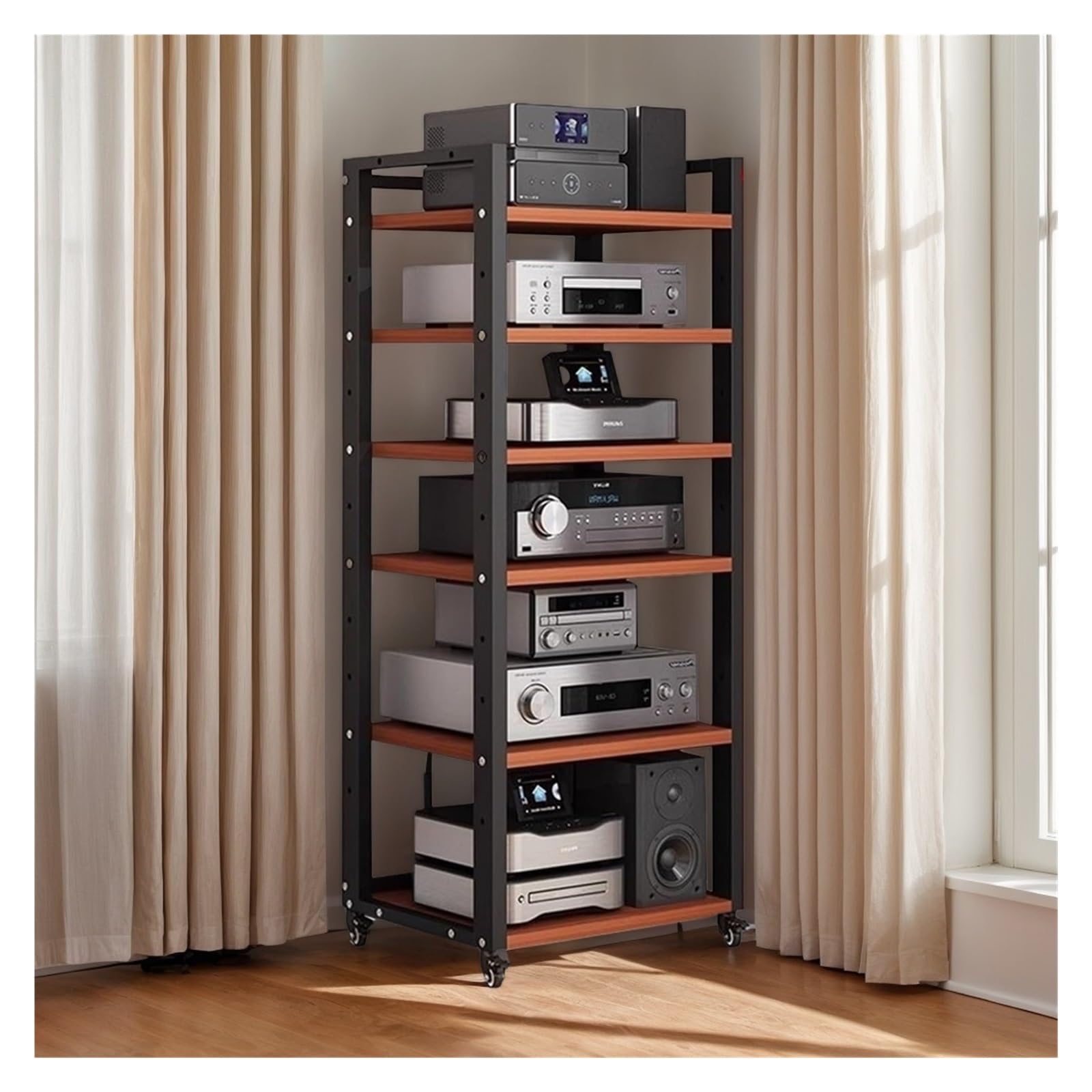 Consola de TV de esquina y estante HiFi robusto para amplificador y altavoces