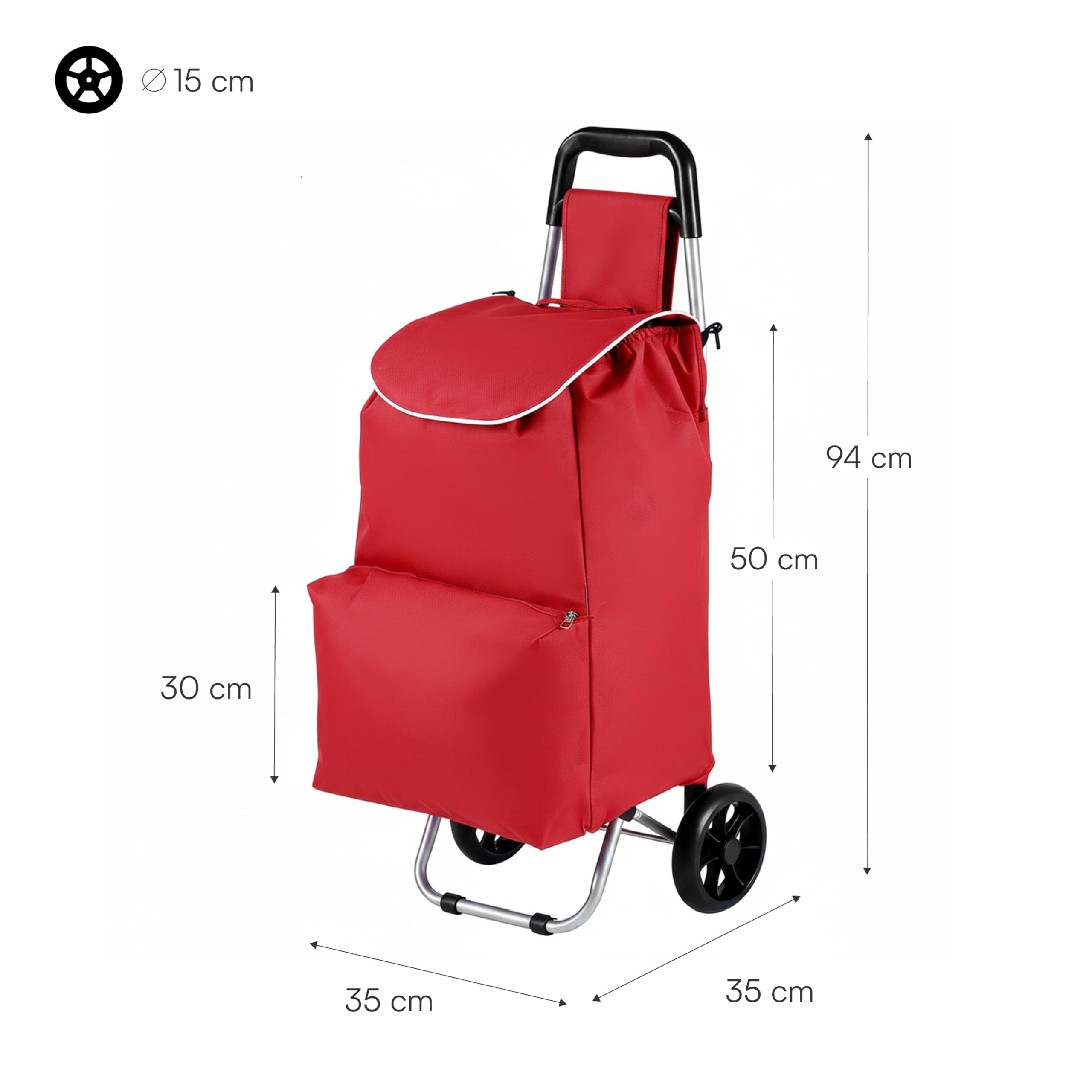 Baroni Home Carrello Porta Spesa 35L, Trolley Spesa con Ruote Tassellate, Impugnatura Ergonomica, Tasca Portaoggetti Frontale, Dimensioni 35x35x94 cm (Rosso)