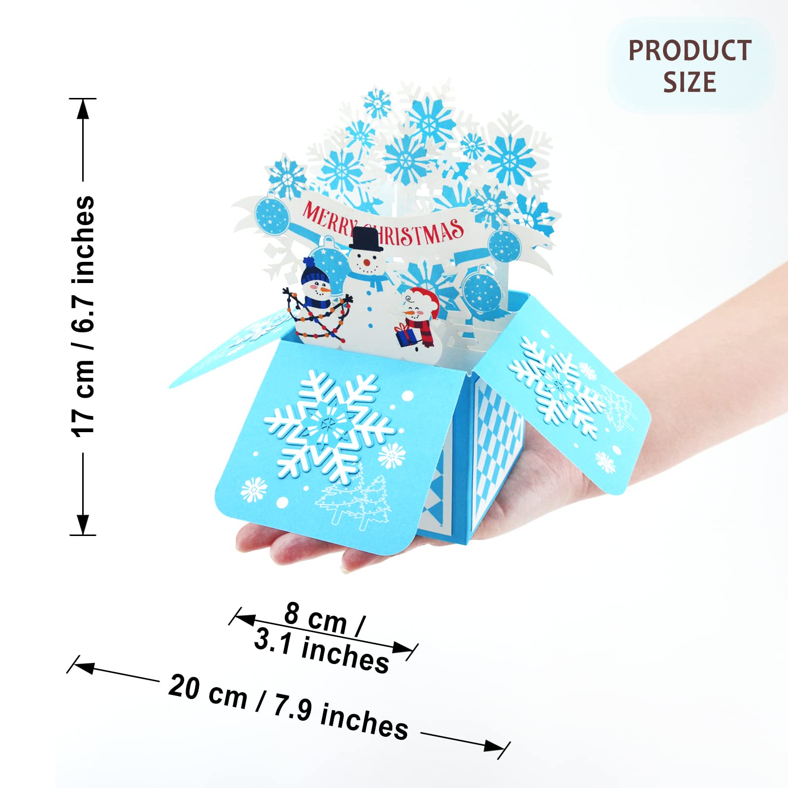 Fassory 3D Christmas Card with Envelope, Merry Christmas Pop Up Card, 3D Box Greeting Card (Snow & Snowman) - Image 2