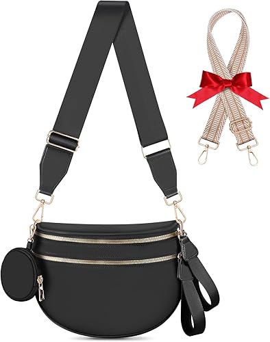 Bum Bags for Women Checkered Crossbody Bag Large Nylon Belt Purse Fanny Packs, Bonus with a Extra Strap