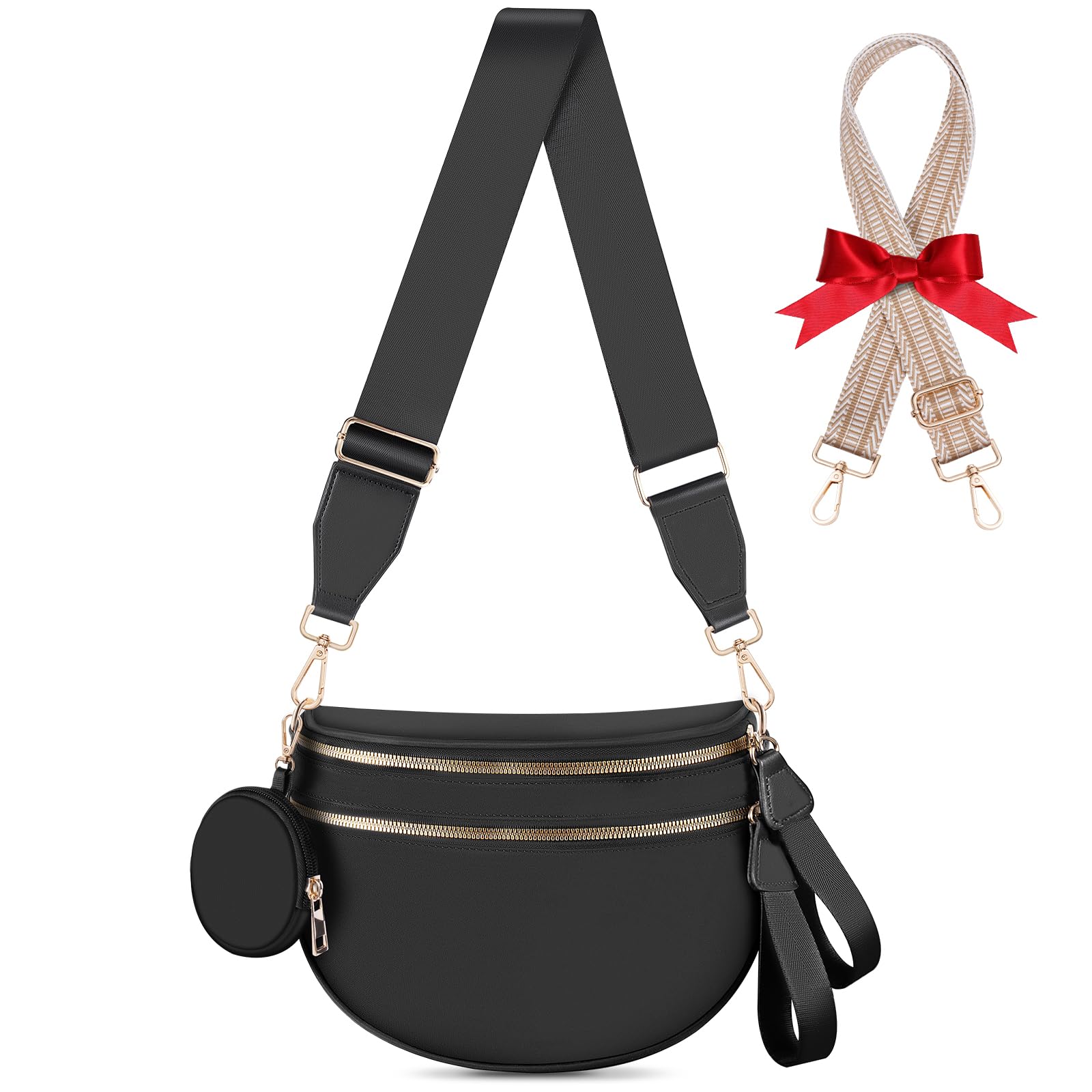 Bum Bags for Women Checkered Crossbody Bag Large Nylon Belt Purse Fanny Packs Bonus with a Extra Strap