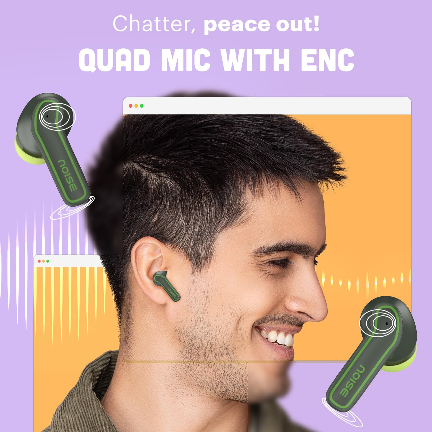 Noise Pop Buds Truly Wireless Earbuds with 50H of Playtime, Quad Mic with ENC, Instacharge(10 Min=150 Min) Bluetooth V5.3(Moon Pop) True Wireless — Amazon image 5