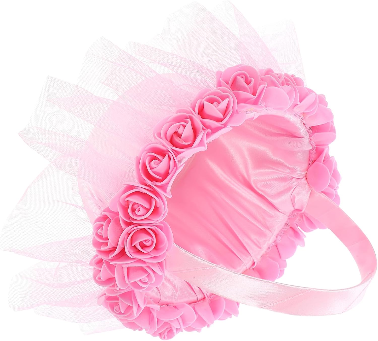 VALICLUD Flower Girl Basket Portable Pink Lace Wedding Basket Handheld for Flower with Rose Trim Rustic Ceremony Supplies