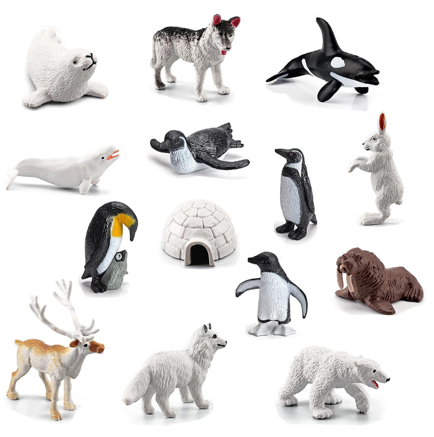 SNDAUPDAY 14PCS Mini Arctic Animal Figures Set, Realistic Polar Animals Toys - Penguins, Polar Bear, Arctic Fox, Wolf Figures - Cake Toppers Christmas Birthday Toy Gift School Project