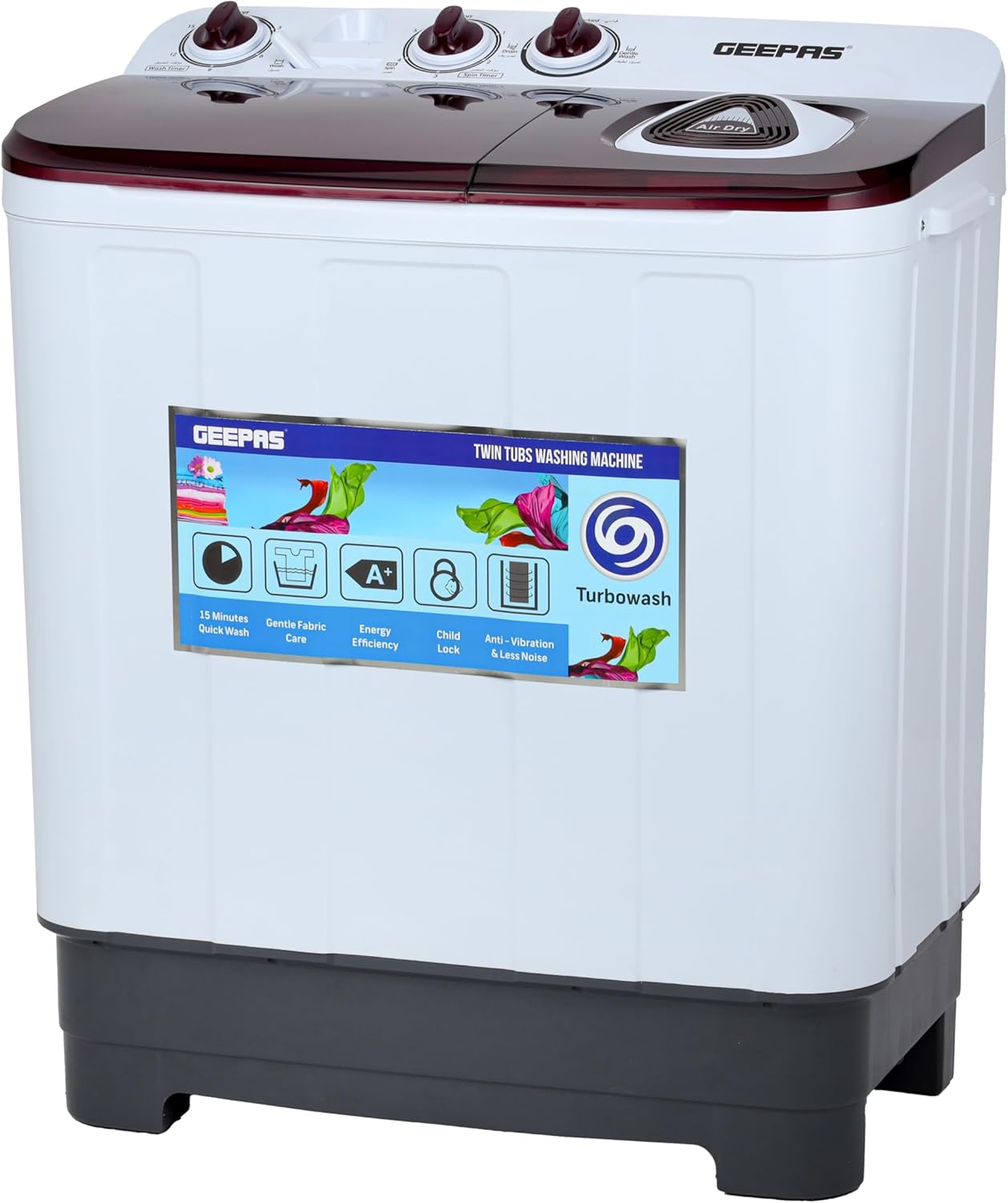 Top | Geepas 5.0 kg Twin Tub Semi-Automatic Washing Machine- GSWM18045/ Equipped with Strong Pulsator and Air Dry Spinning Function/Efficient Performance and Classic Design/Perfect for Home, Apartments 2026