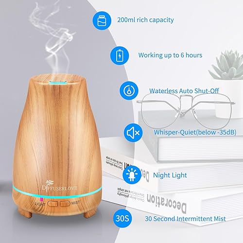 Vista 34 de Diffuserlove Diffuser 2 Pack Essential Oil Diffuser 200ML Remote Control Ultrasonic Aromatherapy Diffuser Mist Humidifiers for Bedroom Office Yoga
