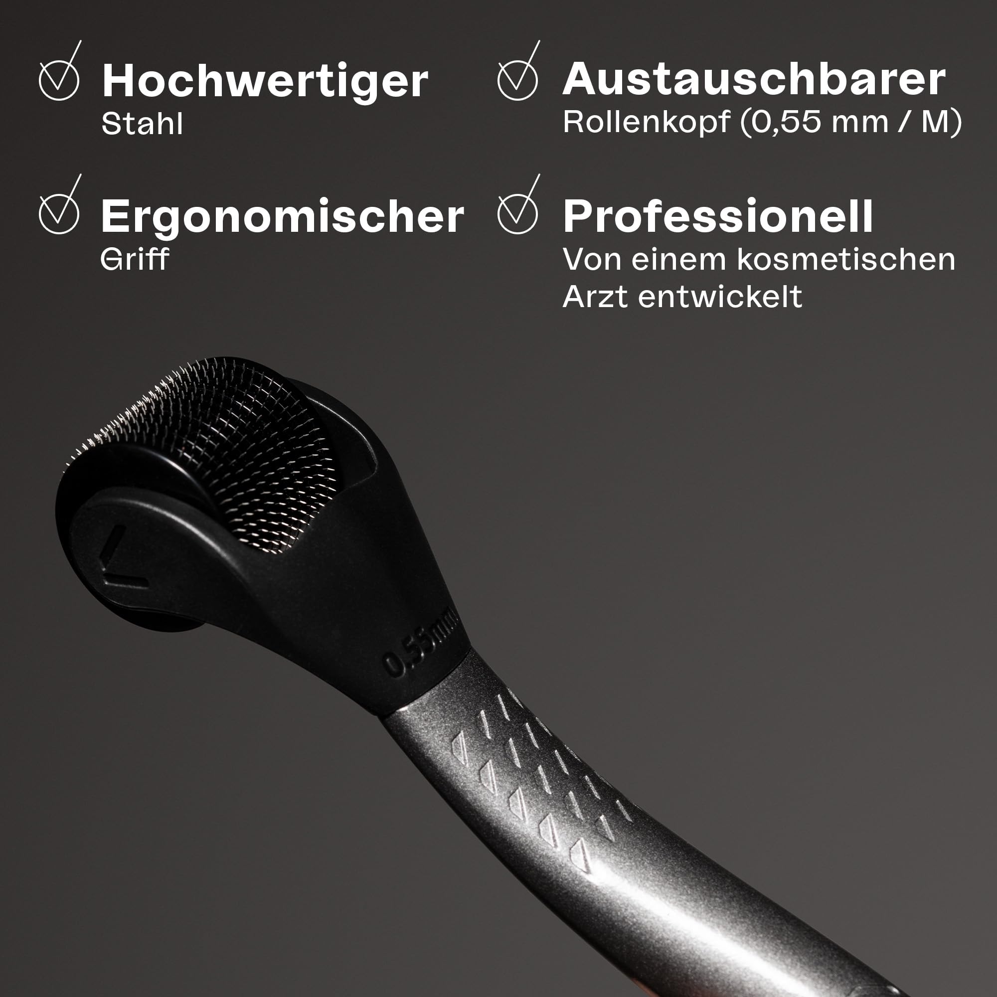 Bartwachstums-Kit – Fördert das Wachstum von Bart & Schnurrbart – Derma-Roller-Griff mit 0,55 mm Roller-Kopf (Größe M), Serum 06 & Cleansing Spray – Für dünnes Gesichtshaar – Unisex