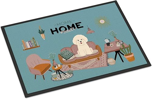 Caroline's Treasures CK7920MAT Bichon Frise Sweet Home Felpudo de 18 x 27 pulgadas, tapete para puerta delantera, para interiores y exteriores, para