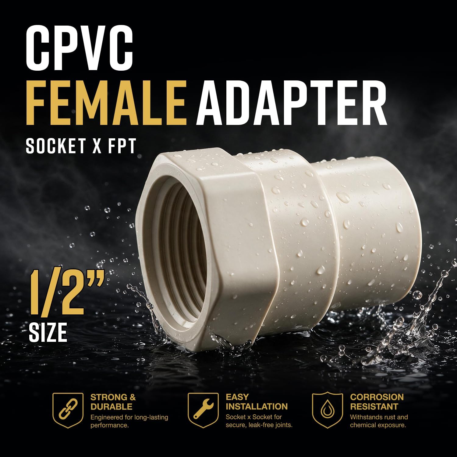 SUPPLYGIANT 10pcs 1/2 Inch CPVC Female Adapter Socket x FPT Threaded Fitting