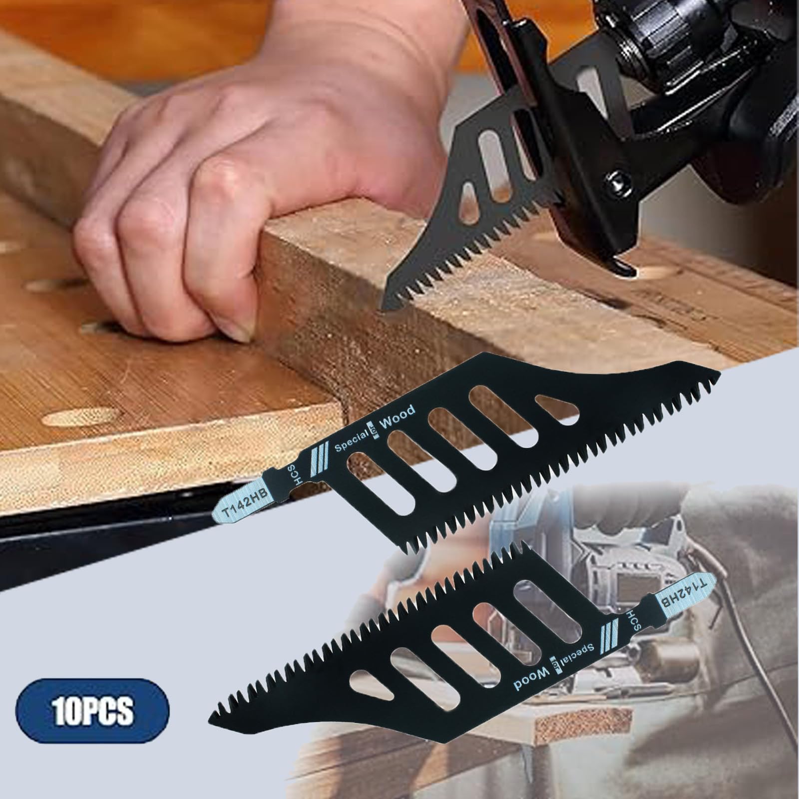 Juego de 10 hojas de sierra de calar de 112 mm – Profesional en T para corcho, madera contrachapada, tablero de fibra