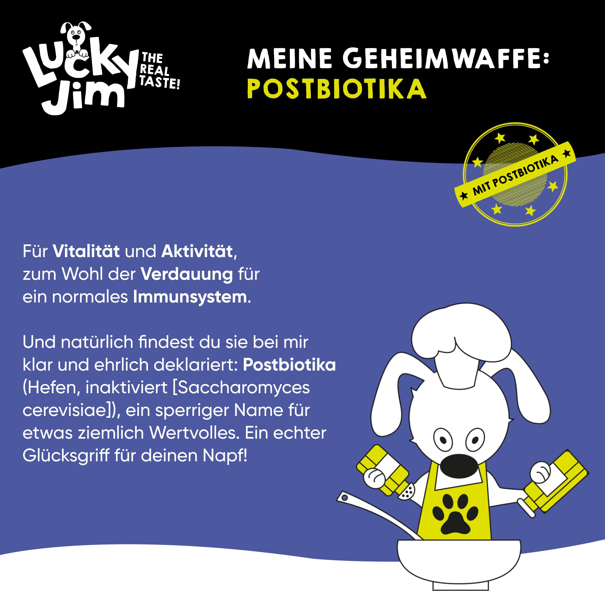 LUCKY JIM Mono Lamm, Rind & Pute Hundefutter nass - 18 x 400g Dosen - Monoprotein Nassfutter für Hunde getreidefrei, ohne Zuckerzusatz, mit Postbiotika & Superfoods, Made in Germany