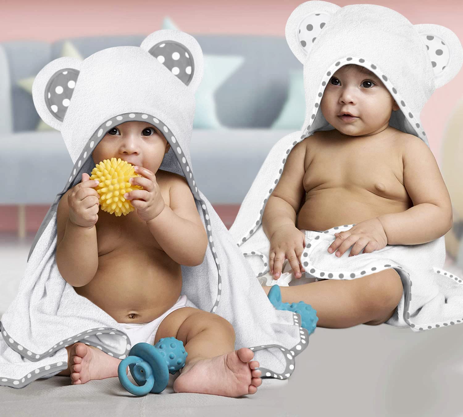 Juego de 2 toallas de bambú con capucha – Grandes, lujosas y superabsorbentes – 35 x 35 pulgadas – suaves y adecuadas para bebés, niños pequeños y niños – 400 GSM para niños y niñas