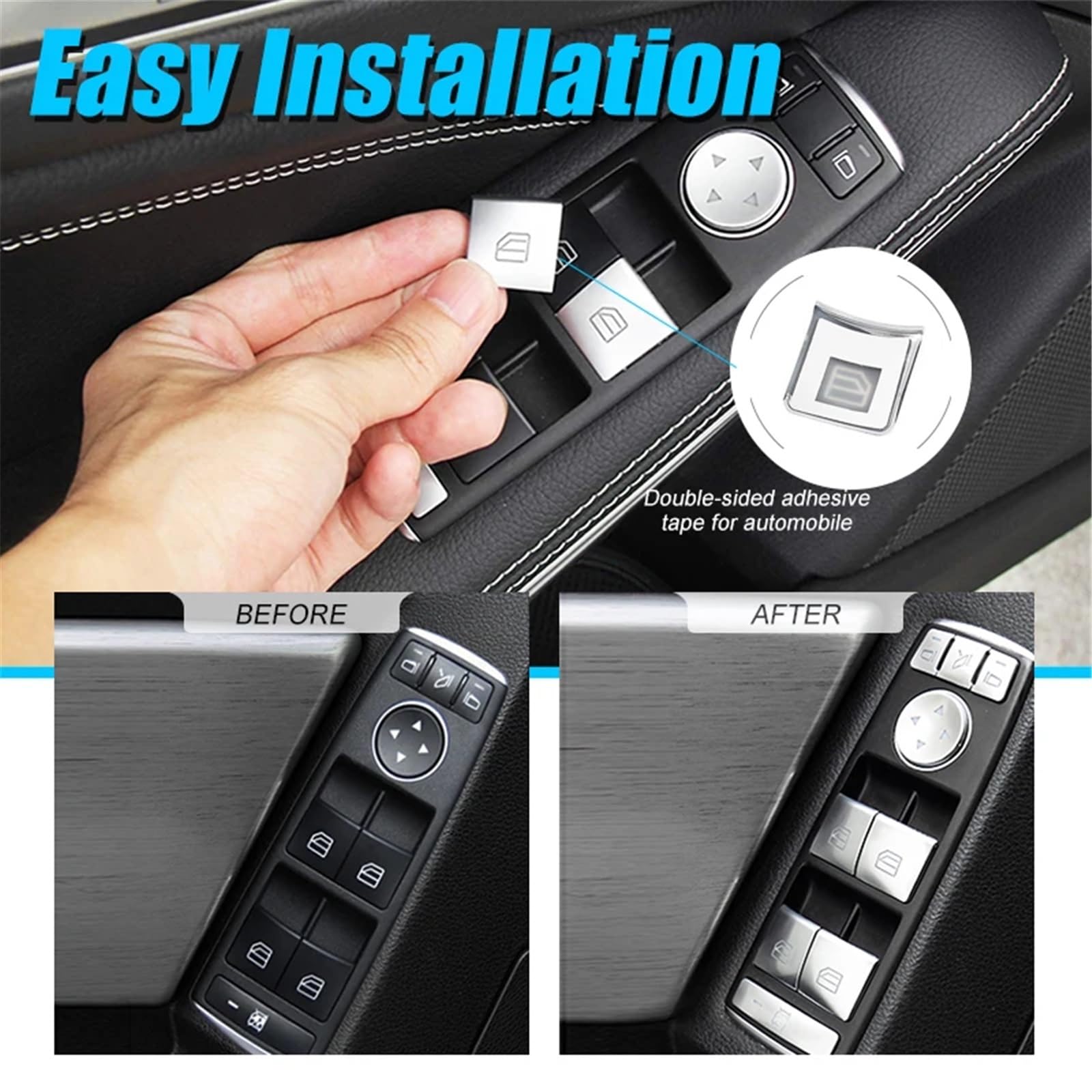 Compatible avec Benz W204 E W212 GLA pour CLA GLK GLE Autocollants décoratifs pour bouton lève-vitre de voiture Autocollants Intérieur