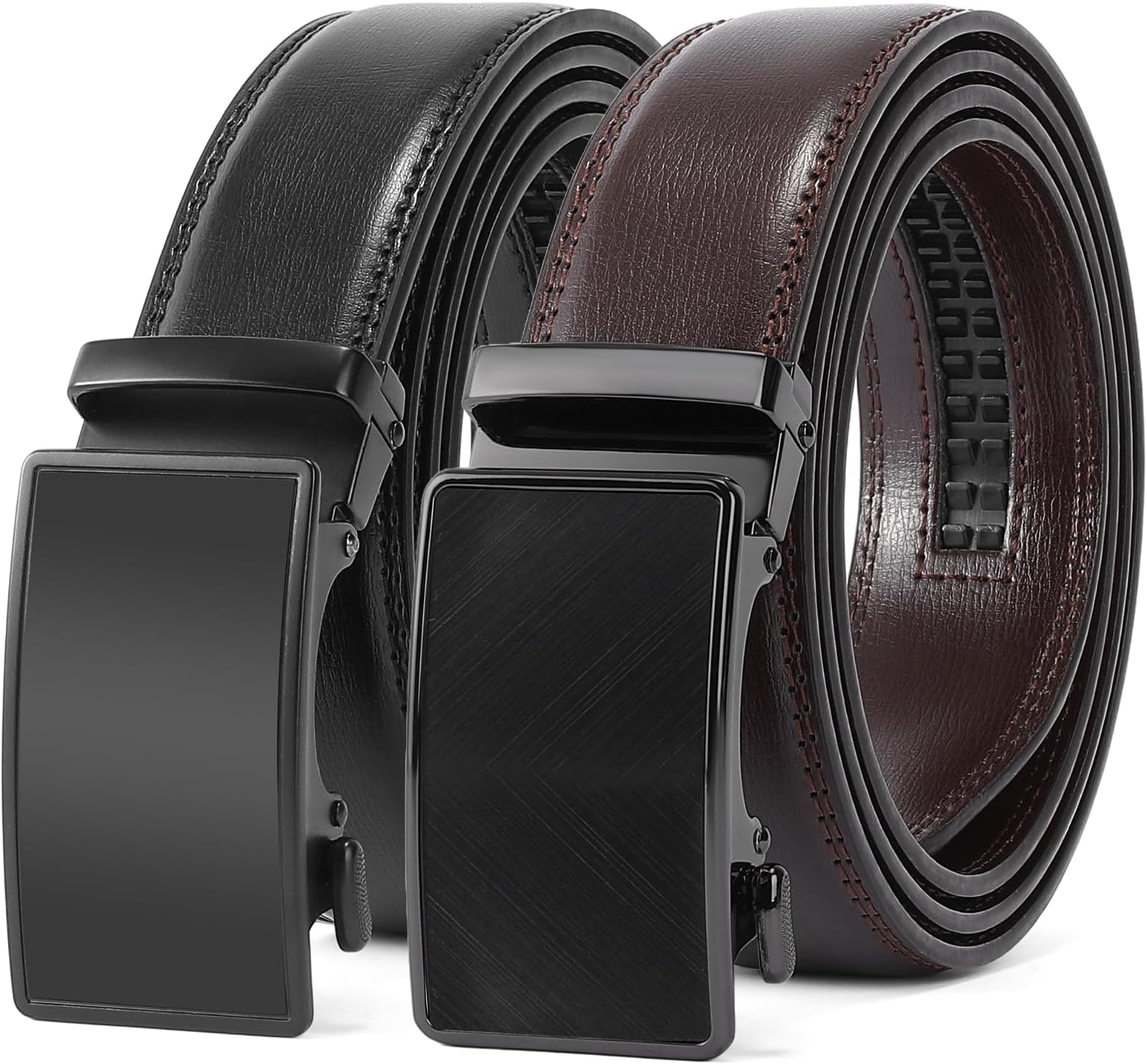 2 Pack Ratchet Belt Men, Men Leather Belts in Gift Set Box for Dress Casual, Size Adjustable Trim to Fit