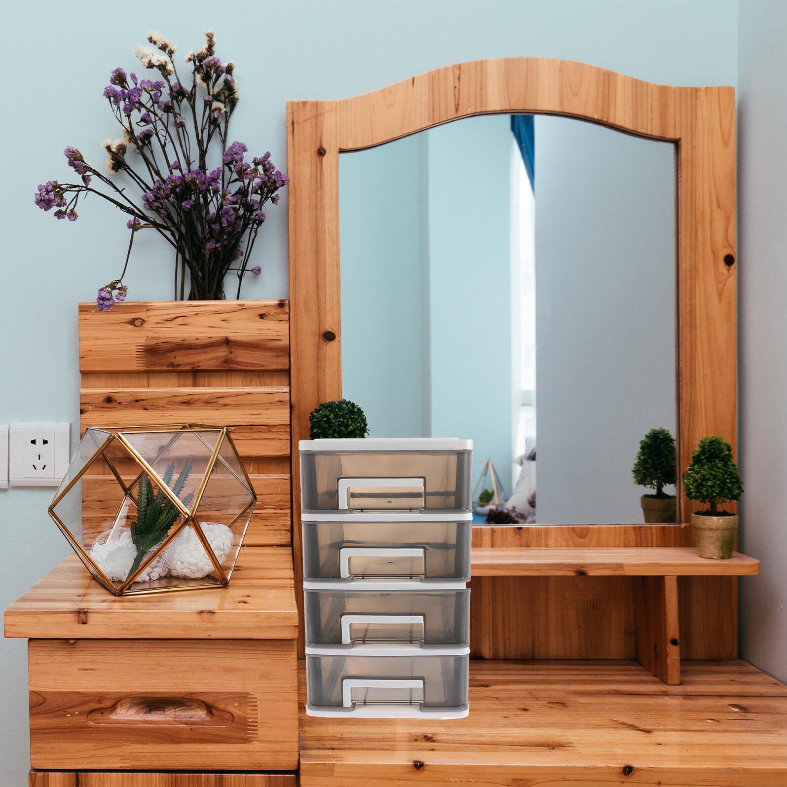 Cabilock Cassettiera Scrivania Trasparente Strati Scatola Portaoggetti Impilabile per Cosmetici e Accessori Contenitore Organizzatore per Lipstick e Smalti Contenitore Resistente e