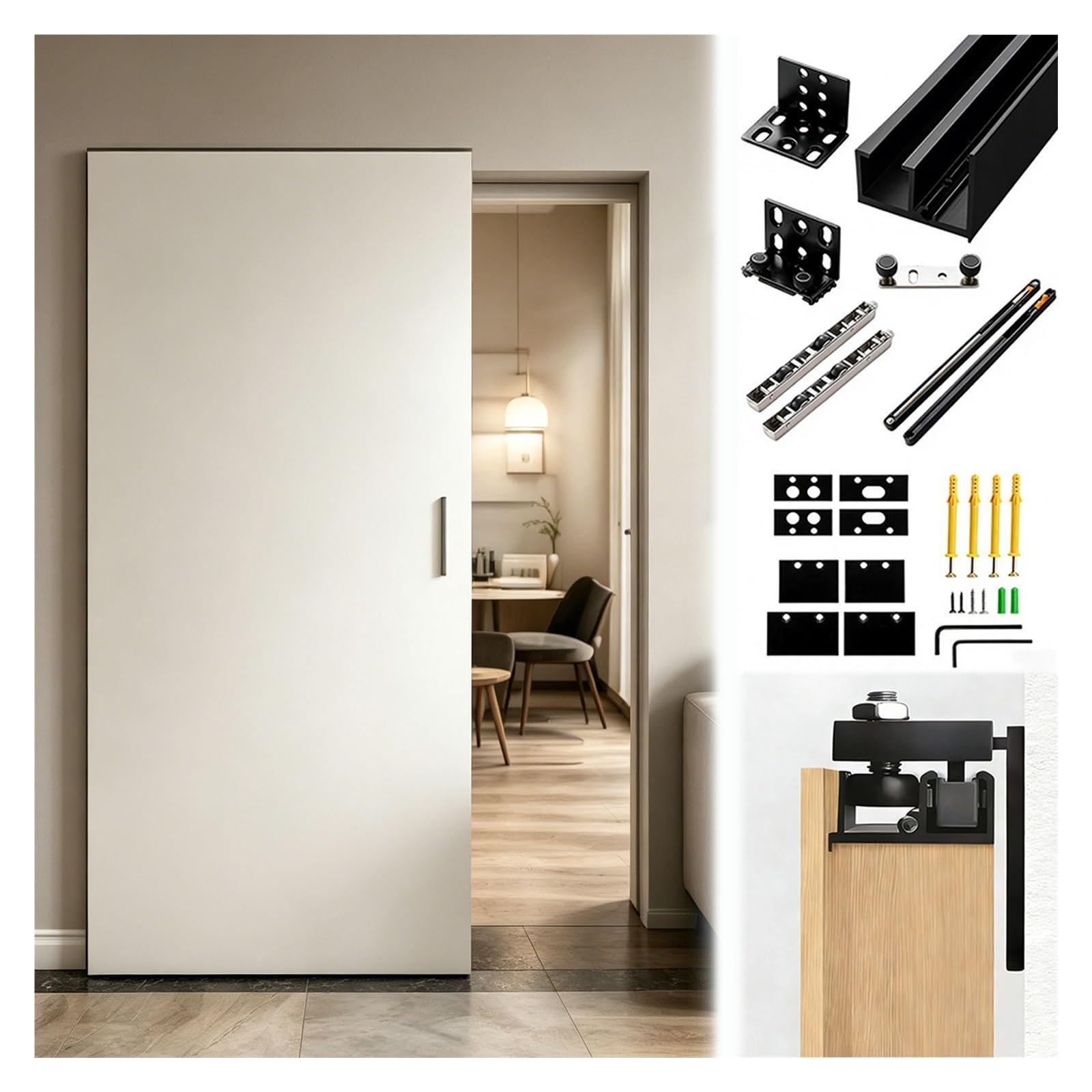 Sliding-Door-Hardware Hidden Sliding Door Hardware Kit 24 30 32 48 60in, Invisible Concealed Barn Door Track with Soft Close Buffer, Floating Sliding Door Rail(170cm/66.9in)