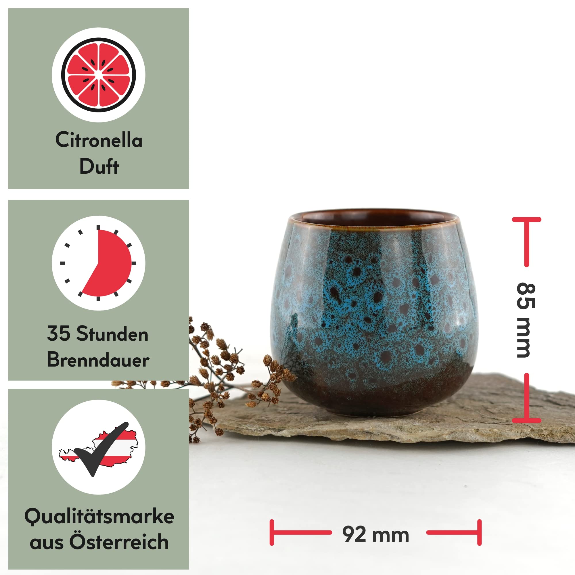 HOFER 6 x Premium Citronella-Schale | Windlicht Outdoor | Hochwertige Citronella Kerze im Keramiktopf mit Citronella-Duft | Outdoor Kerzen für Gartenparty | Deko für draußen