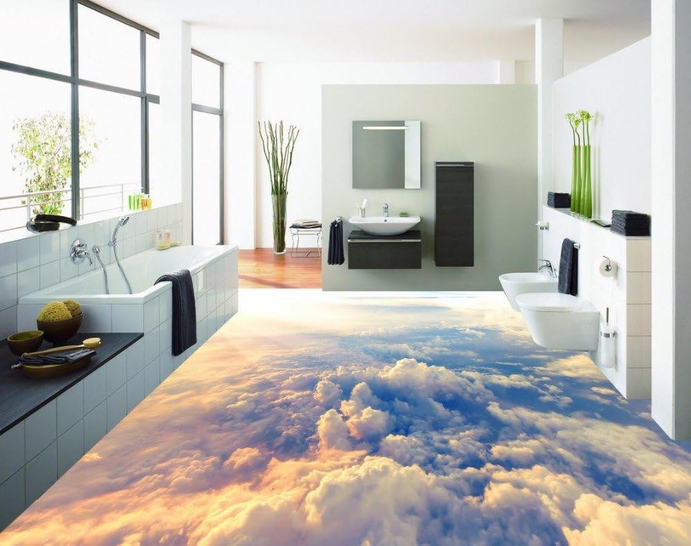 Weaeo 3D Floor Painting Wallpaper High-Altitude Clouds 3D Flooring Pvc Self-Adhesive Wallpaper 3D Flooring 120X100CM