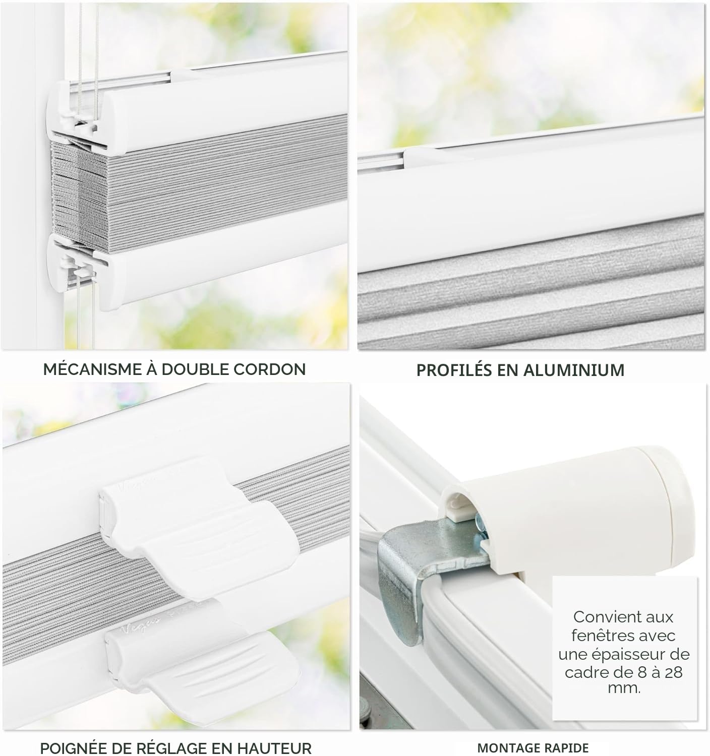 Estika Plissé sans perçage sur Mesure, Occultation et plissé Thermique (8-28 mm) pour fenêtres Disponibles en différentes largeurs (30-129cm) et hauteurs (150-230cm),