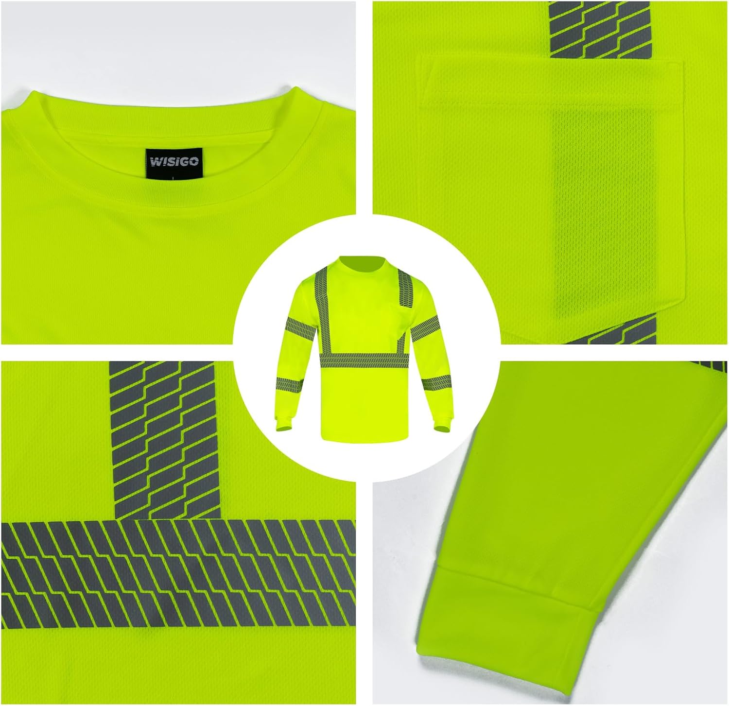 High Visibility Safety Shirts Class 3 Hi Vis Reflective Long Sleeve Construction Work T-Shirt for Men(Yellow,L) - Image 4