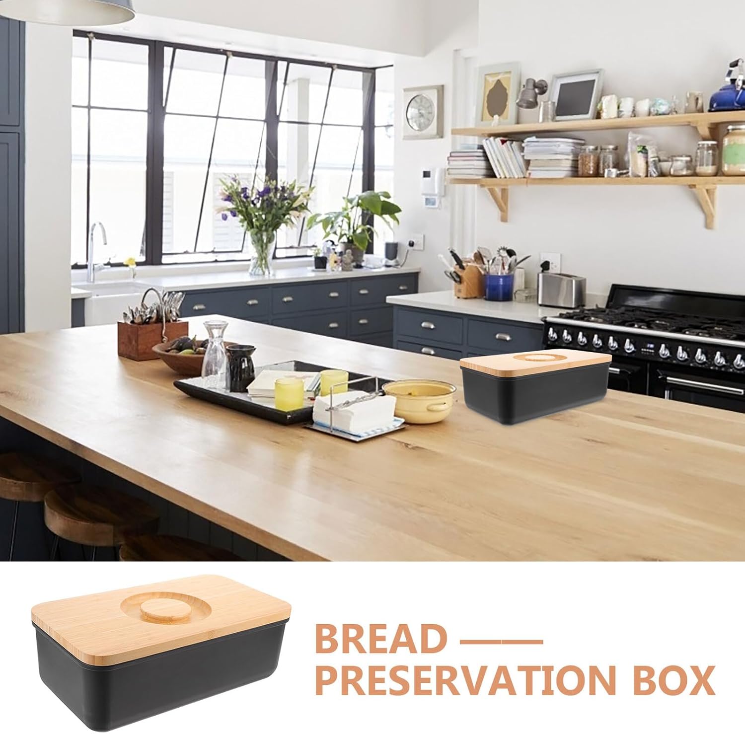 VALICLUD Bread Box for Kitchen Countertop Bread Storage Bin with Cutting Board Lid Black Food Organizer