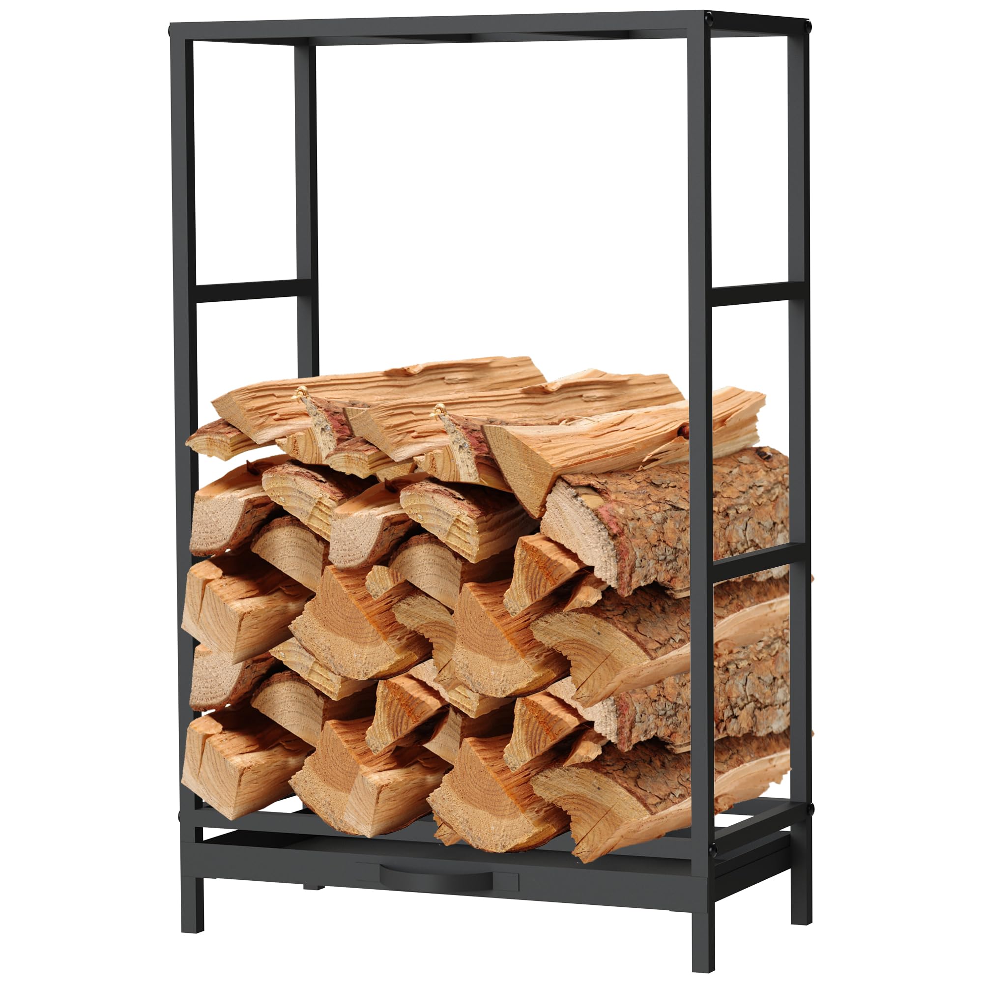 DanDiBo Kaminholzregal Innen Metall Schwarz 80x50x25 cm Brennholzregal Holzaufbewahrung Kaminholzständer mit Schublade