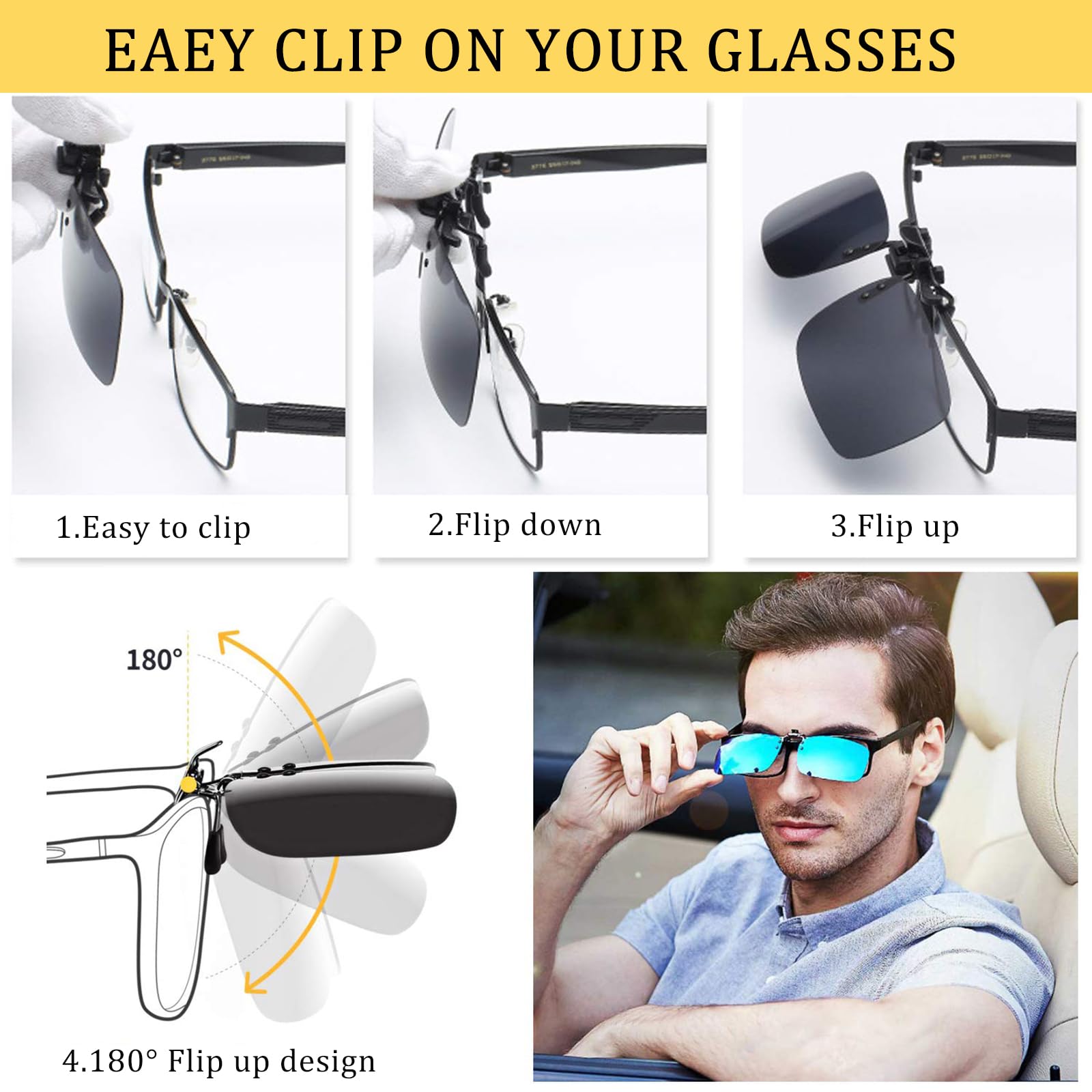 Lentes de sol polarizados con clip antirreflejos para conducir para gafas graduadas