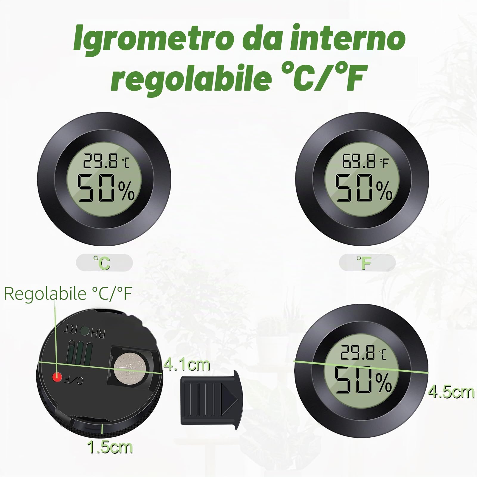Mini Termometro Igrometro Digitale, ℃/℉ Regolabile, da Interno, Nero, 6 Pezzi, per Casa e Serra