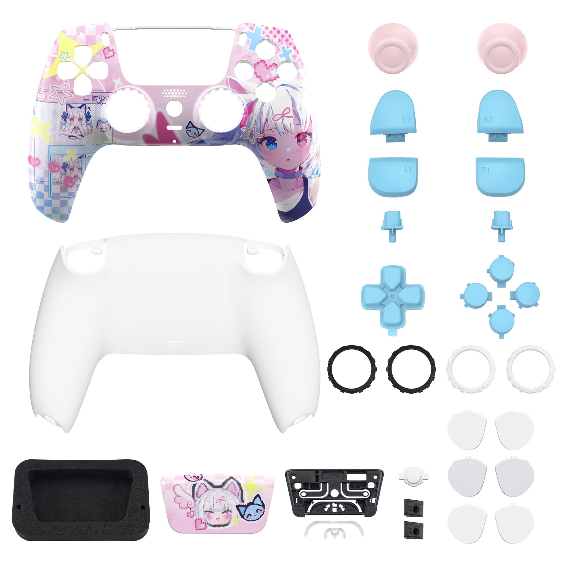eXtremeRate Luna Cover Tasti Ricambio per ps5 Joystick BDM-030/040/050,Shell Complete Ridisegnate per ps5 Controller,Pulsanti Set Levette Analogiche&Cacciavite-MeWoow