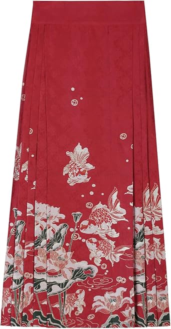 Womens Horse Face Skirt Chinese Traditional A-line Printed Pleats Skirt Vintage Costume Mamianqun