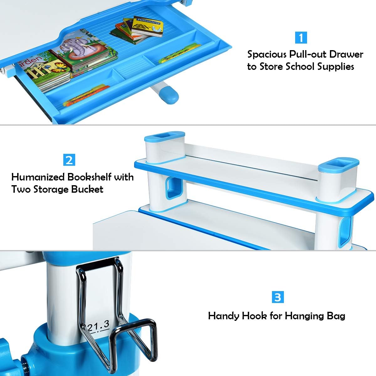 Exсluѕіvе Dіѕсоunt 🔥 HONEY JOY Kids Desk and Chair Set, Height Adjustable Study Table with Bookshelf, Tilting Desktop, Large Under Drawer, and Hook, Ergonomic Workstation for Children (Blue) Flаѕh Dеаlѕ - 60% оƒƒ HONEY JOY Kids Desk and Chair Set, Height Adjustable Study Table with Bookshelf, Tilting Desktop, Large Under Drawer, and Hook, Ergonomic Workstation for Children (Blue)