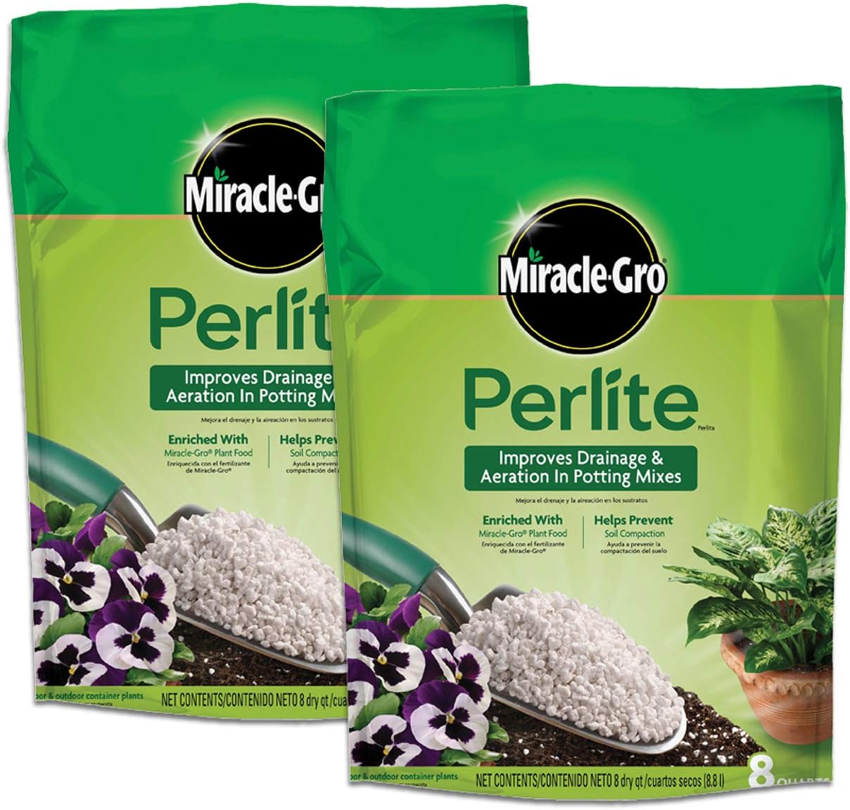 Miracle-Gro Perlite - Enriched with Plant Food, Improves Drainage and Aeration in Potting Soil Mixes, For Container Plants, 8 qt. (2-Pack)