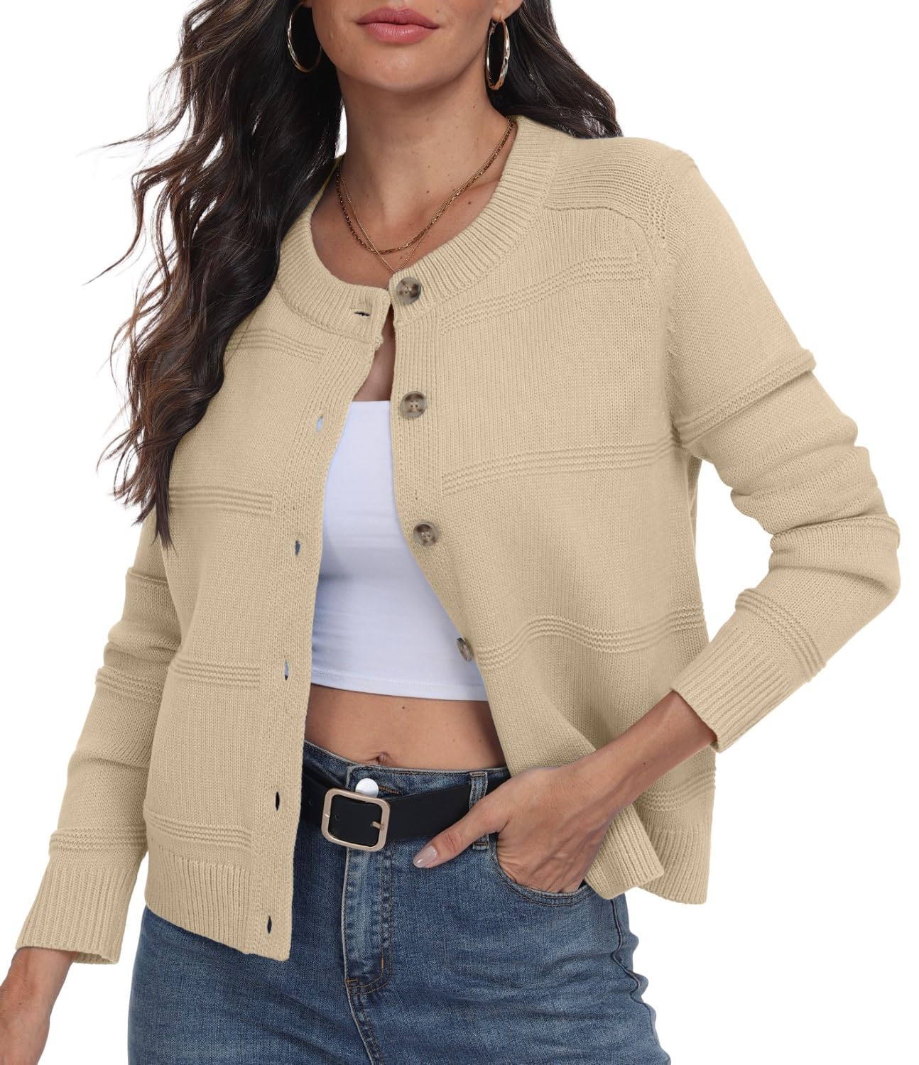 PrinStory Cardigan da donna UK in maglia a trecce a maniche lunghe con bottoni sul davanti maglione aperto sul davanti elegante capispalla