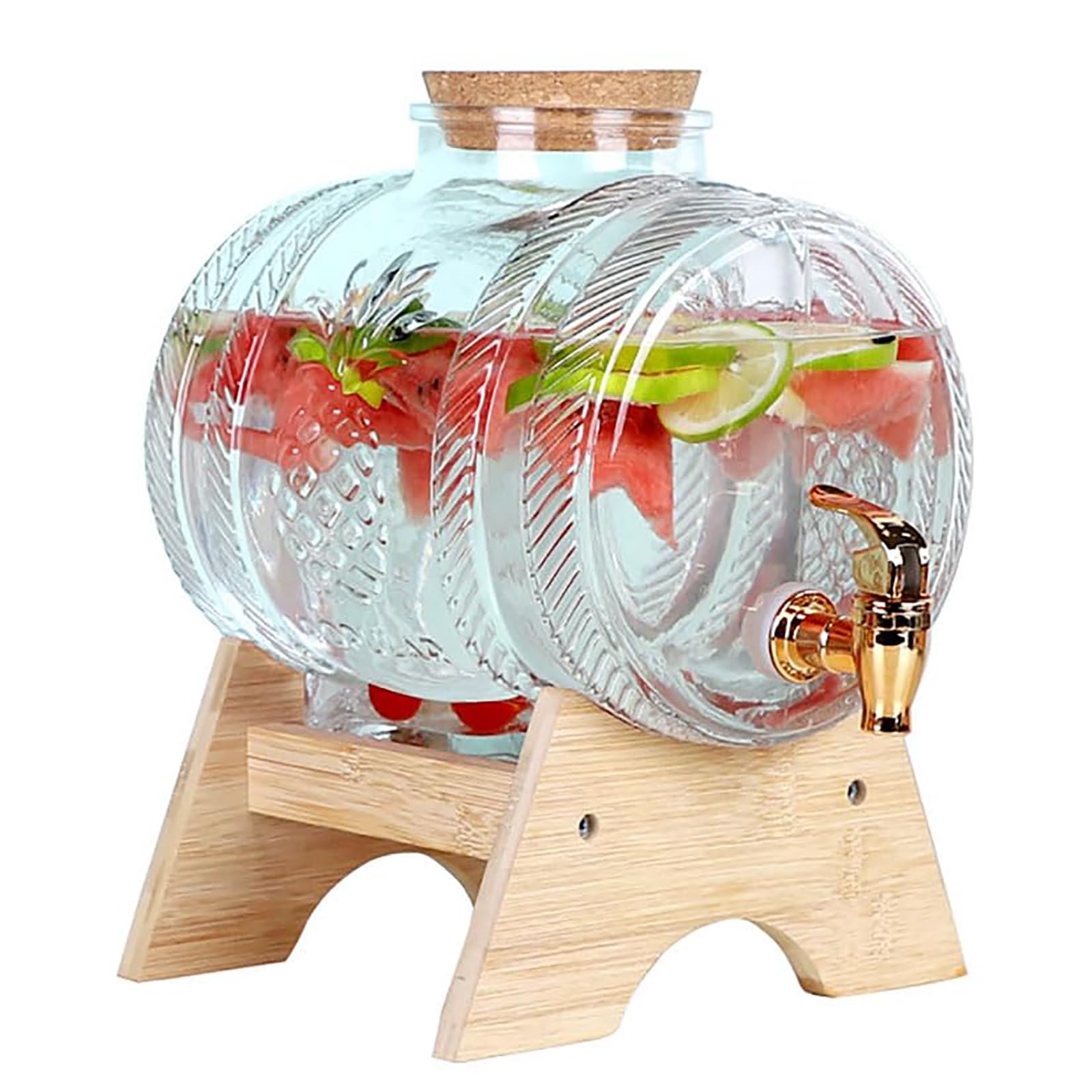 ASerZenith Glass Drink Dispenser With Tap, 100% Leak-Proof Clear Beverage Jar, Wooden Lid Water & Juice Container For Home, Office, Or Camping(5L)