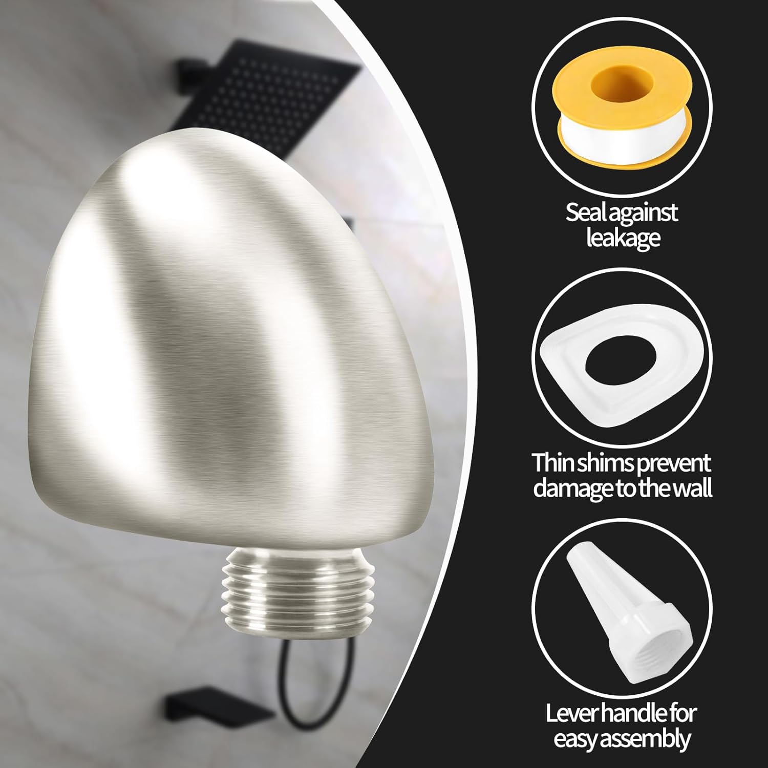 50560-SS-PR Water Supply Elbow For Hand Shower Elbow With Holde, Wall-Mount Supply Wall Elbow For Hand Held Shower Elbow Adapter,Wall Supply Elbow For Hand Shower Drop Elbow.Lumicoat Stainless