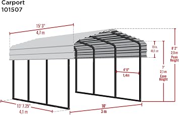 سهم مرآب مرآب الصلب المجلفن، سيارة مدمجة مرآب معدني كيت، 10 × 15 × 7 '، الفحم