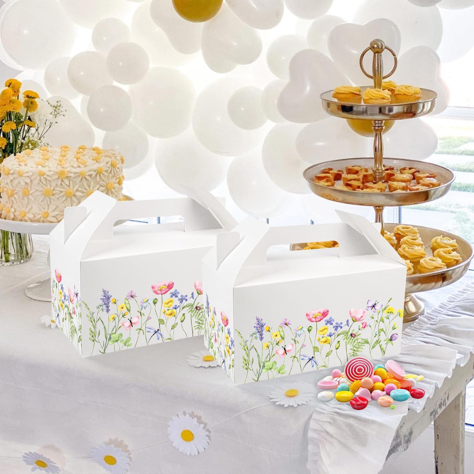 50 scatole regalo con fiori selvatici, scatola per caramelle di compleanno