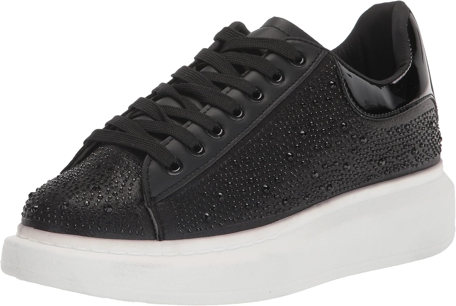 YOKI-Bambi Women's Low Top Metallic Lace Up Sneaker, Black, 9 M US