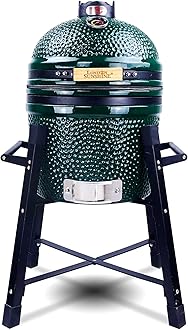Ceramic Kamado Charcoal BBQ Grill and Smoker, Stainless Steel Grates -15" Ceramic with Tall Stand (GREEN)