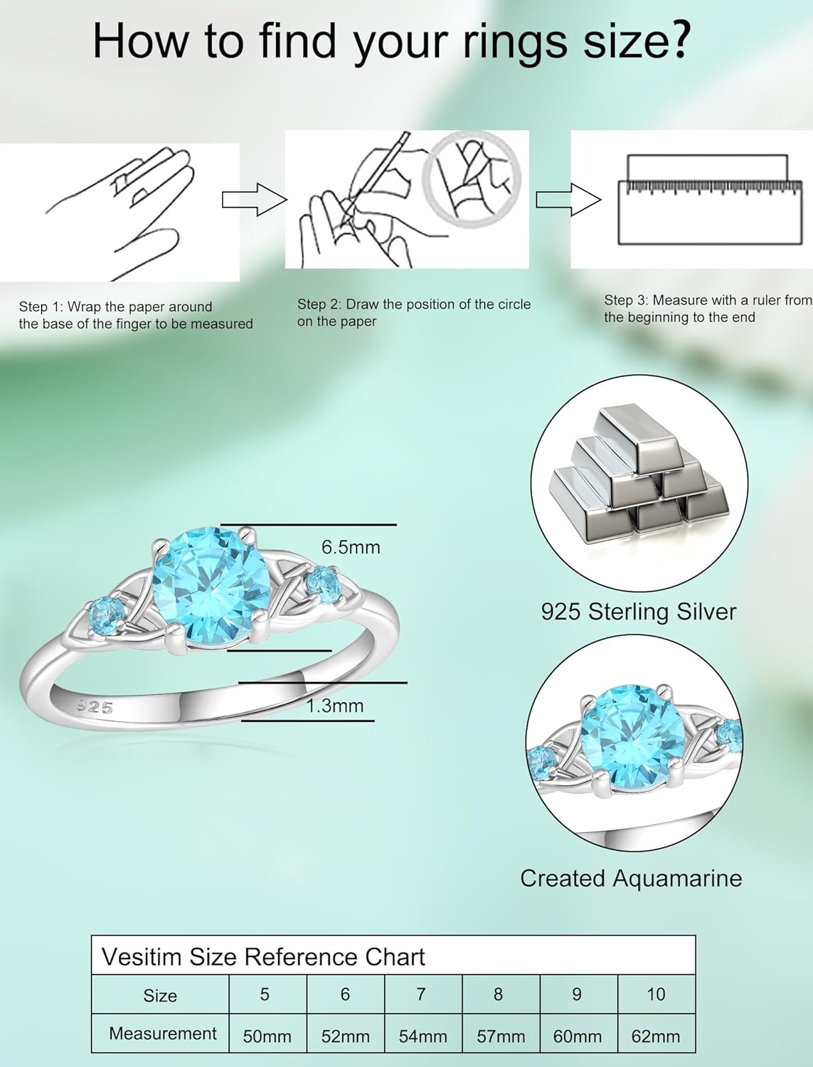 Celtic Knot Rings for Women 925 Sterling Silver Solitaire Ring Wedding Engagement Band Round Birthstone Jewelry Size 5-10 - Image 6