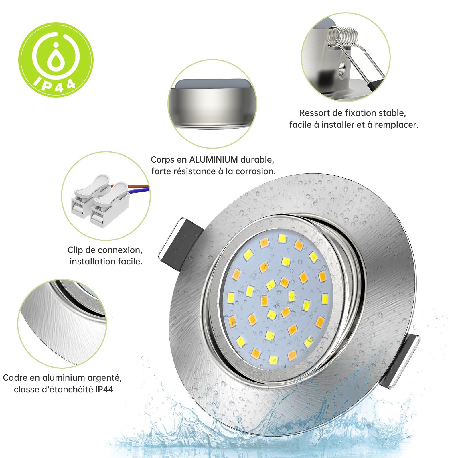 Spot LED Encastrable Asstikoo GU10 - 7W 950LM - Dimmable Et Orientable - Pour Salle De Bain, Cuisine
