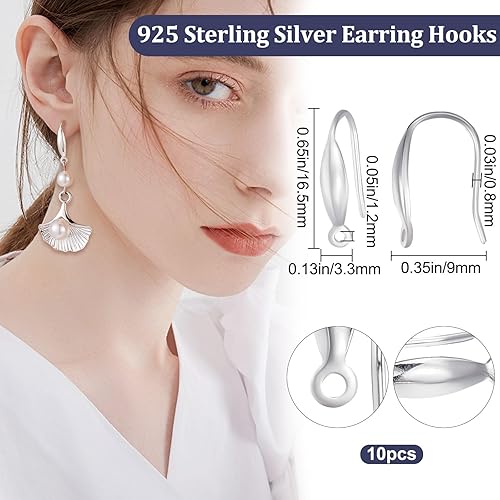Miniatura 2 de Beebeecraft 1 caja, 5 pares de ganchos para aretes franceses de plata de ley 925 con forma de lágrima, ganchos para las orejas con bucles para